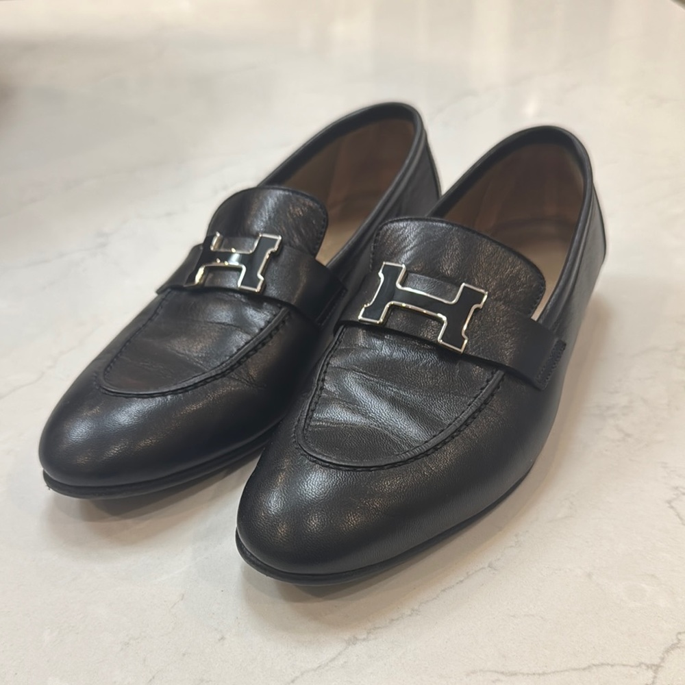 Hermès Paris Loafer Black Goatskin Size 37 Silver Hardware Authentic